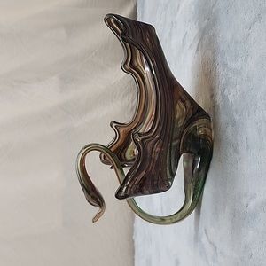 Vintage Sooner Glass Medium Swan Sea Foam Brown Hand Blown Dish Bowl